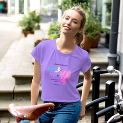 Faith Inspired Crop Tee For Women in Light Purple with Heart and Bible Verse - Trendy Graphic T-Shirt