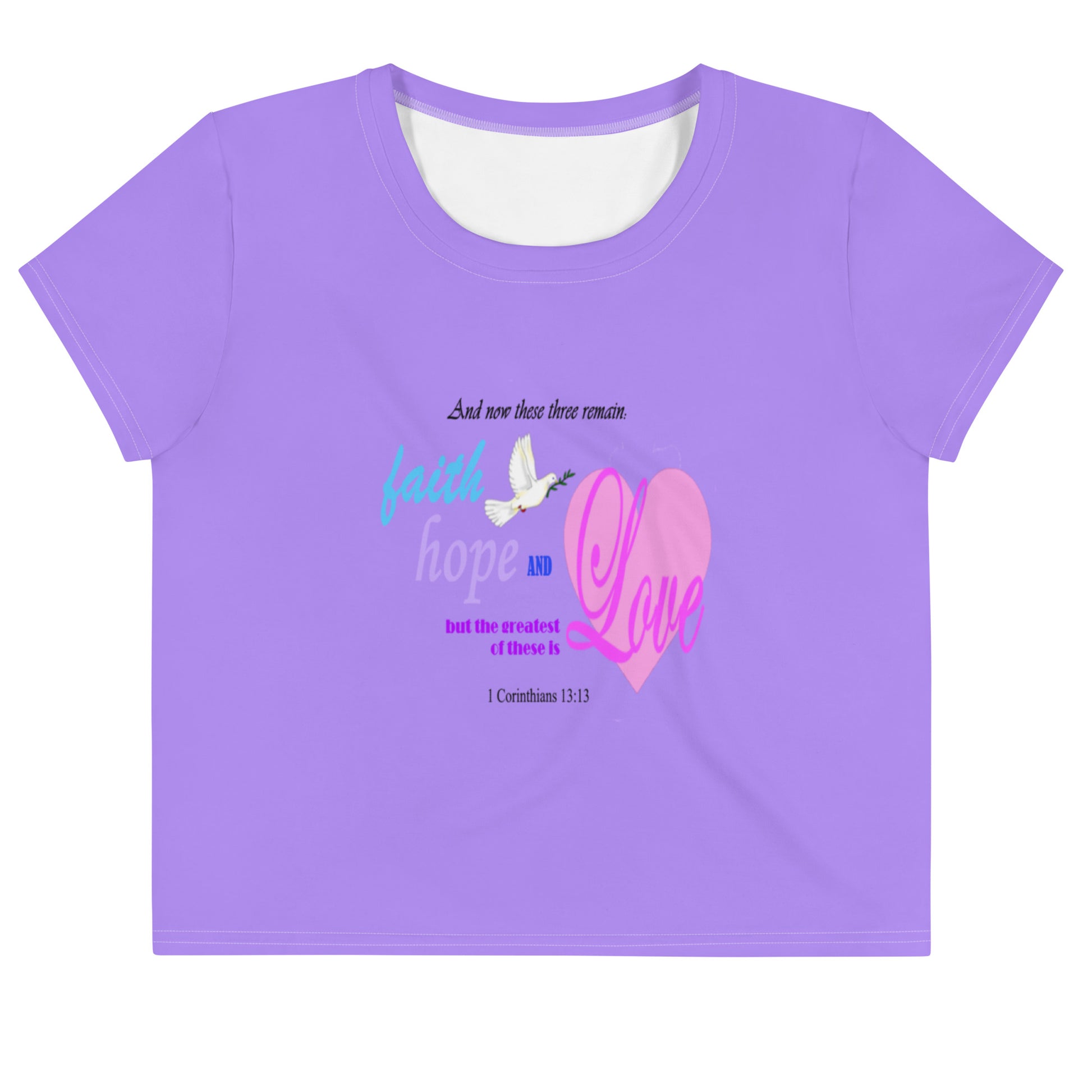 Faith Inspired Crop Tee For Women in Light Purple with Heart and Bible Verse - Trendy Graphic T-Shirt - Printspirationz