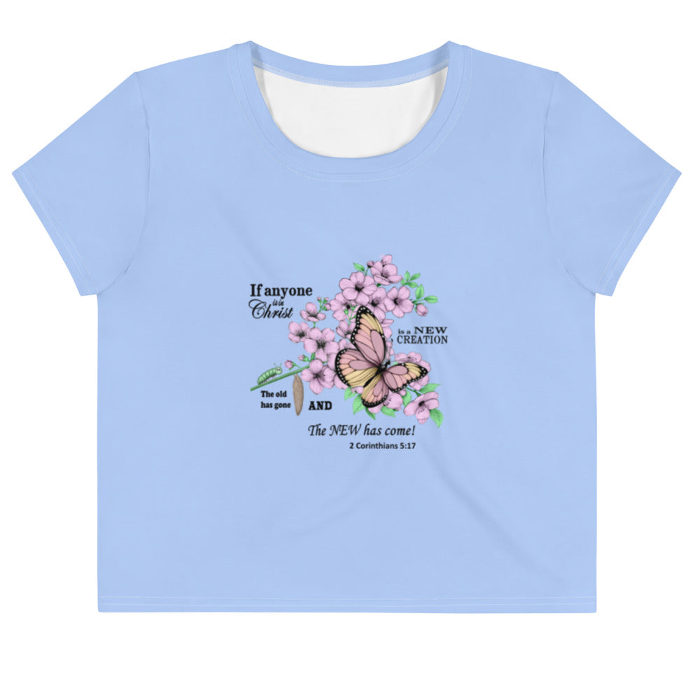 Faith Inspired Crop Tee For Women Rainbow Background with Bible Verse - Trendy Graphic T-Shirt - Printspirationz