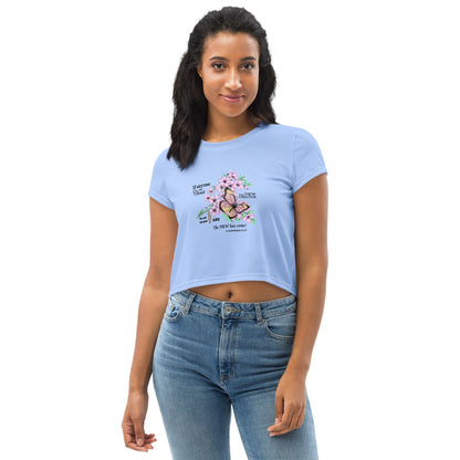 Faith Inspired Crop Tee For Women Rainbow Background with Bible Verse - Trendy Graphic T-Shirt - Printspirationz