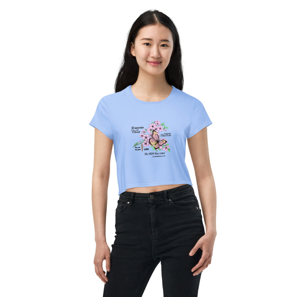 Faith Inspired Crop Tee For Women Rainbow Background with Bible Verse - Trendy Graphic T-Shirt - Printspirationz