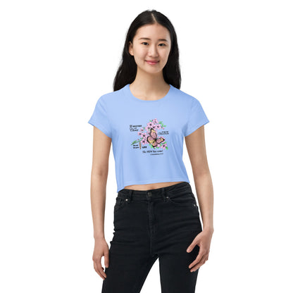 Faith Inspired Crop Tee For Women Rainbow Background with Bible Verse - Trendy Graphic T-Shirt - Printspirationz