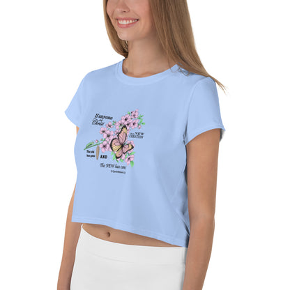 Faith Inspired Crop Tee For Women Rainbow Background with Bible Verse - Trendy Graphic T-Shirt - Printspirationz