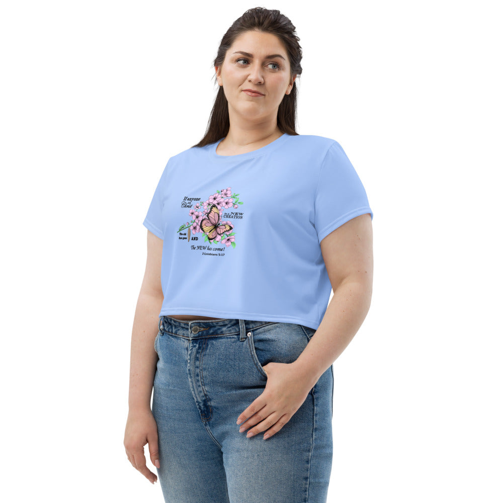 Faith Inspired Crop Tee For Women Rainbow Background with Bible Verse - Trendy Graphic T-Shirt - Printspirationz