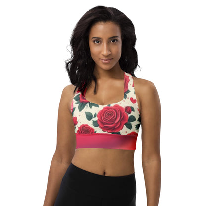 FloralRed Rose Patterned Recycled Longline Sports Bra - Perfect blend of Eco-Friendly Sunstainability Activewear for Comfort & Style - Printspirationz