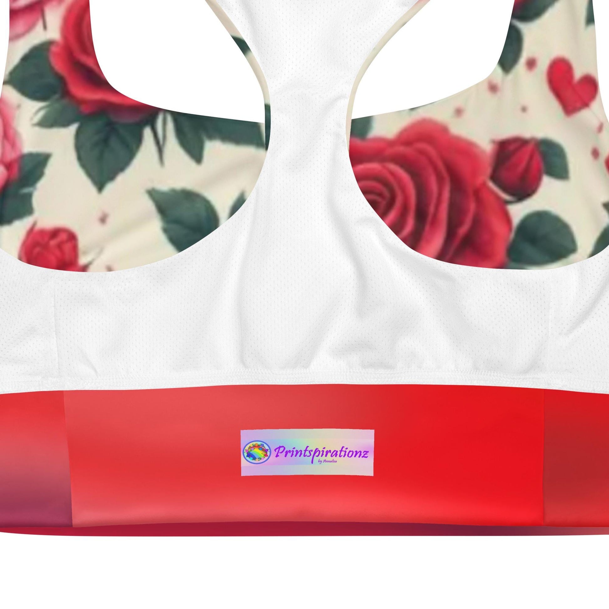 FloralRed Rose Patterned Recycled Longline Sports Bra - Perfect blend of Eco-Friendly Sunstainability Activewear for Comfort & Style - Printspirationz