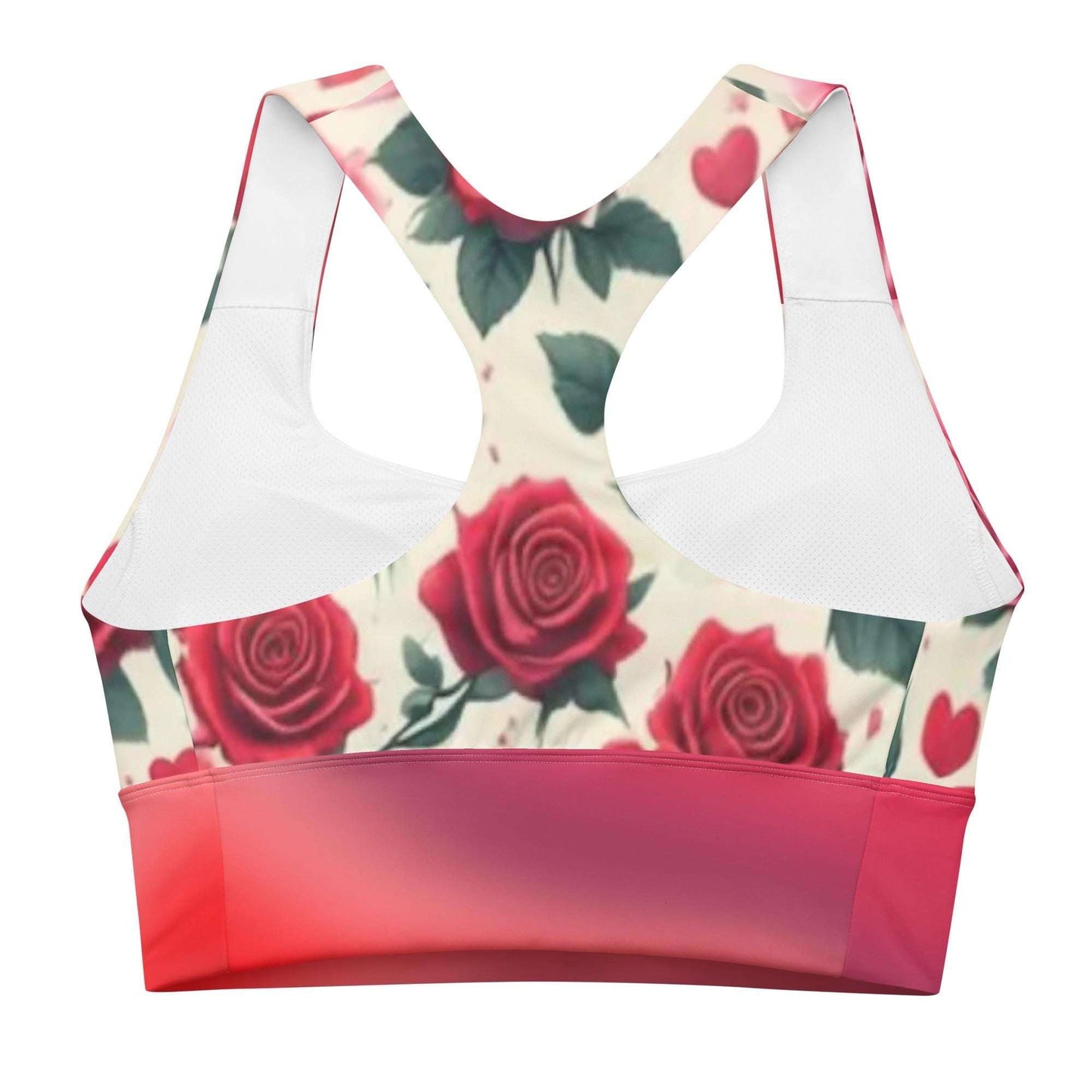 FloralRed Rose Patterned Recycled Longline Sports Bra - Perfect blend of Eco-Friendly Sunstainability Activewear for Comfort & Style