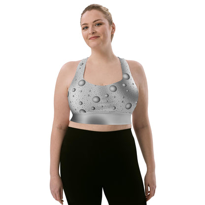 Grey Bubbles Recycled Longline Sports Bra on Gradient Background - Athletic Fitness Fashion Essential Bra, Women's Activewear, Gym Essential - Printspirationz