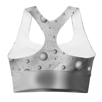Grey Bubbles Recycled Longline Sports Bra on Gradient Background - Athletic Fitness Fashion Essential Bra, Women's Activewear, Gym Essential - Printspirationz