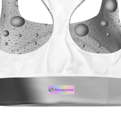Grey Bubbles Recycled Longline Sports Bra on Gradient Background - Athletic Fitness Fashion Essential Bra, Women's Activewear, Gym Essential