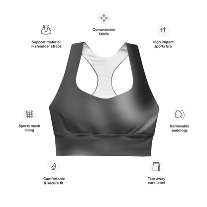 High-Performance Black Gradient Recycled Longline Sports Bra - Breathable, Stylish  Supportive - Perfect for Workouts  Active Lifestyle - Printspirationz