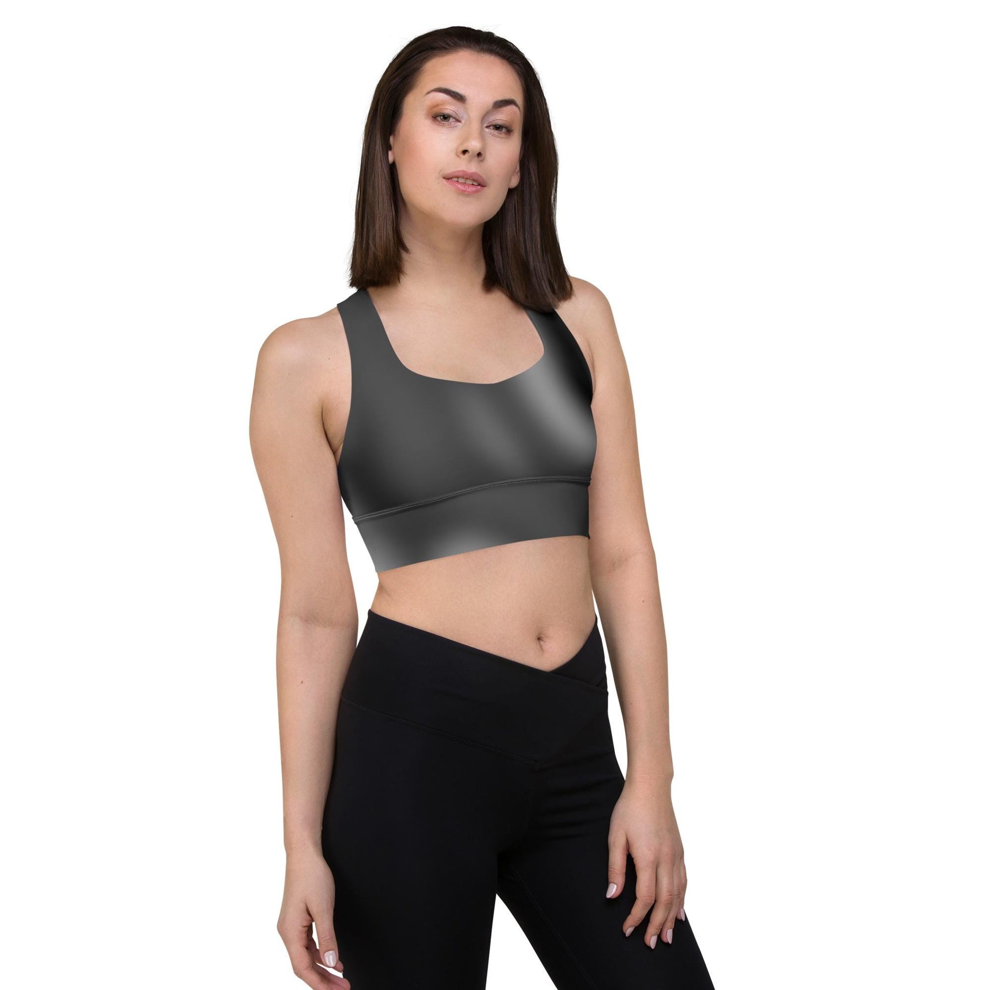 High-Performance Black Gradient Recycled Longline Sports Bra - Breathable, Stylish  Supportive - Perfect for Workouts  Active Lifestyle - Printspirationz
