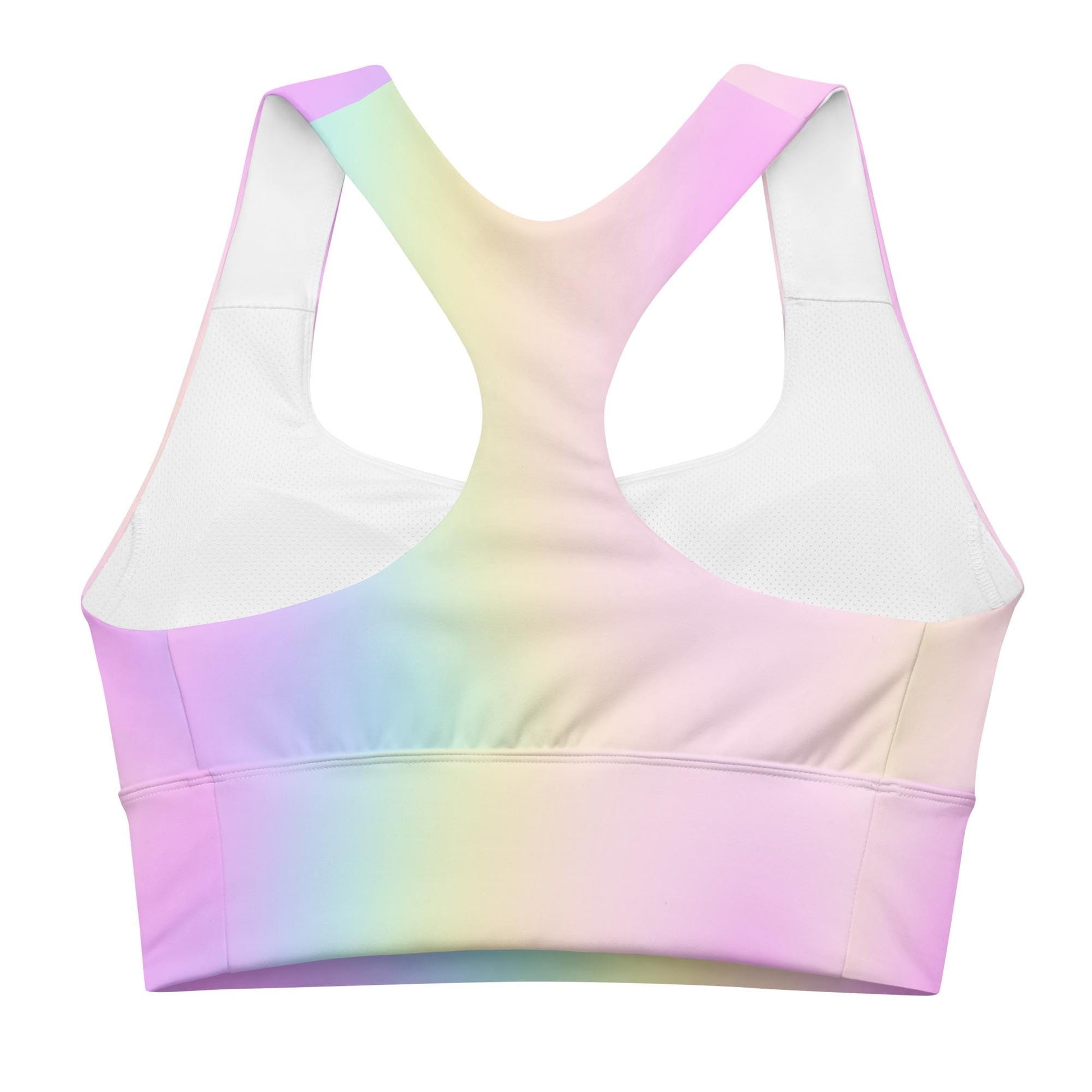 Pastel Rainbow Recycled Longline Sports Bra, Workout Fitness Yoga Pilates Activewear, Ombre Athletic Bralette, Stretchy Gym Training Top - Printspirationz