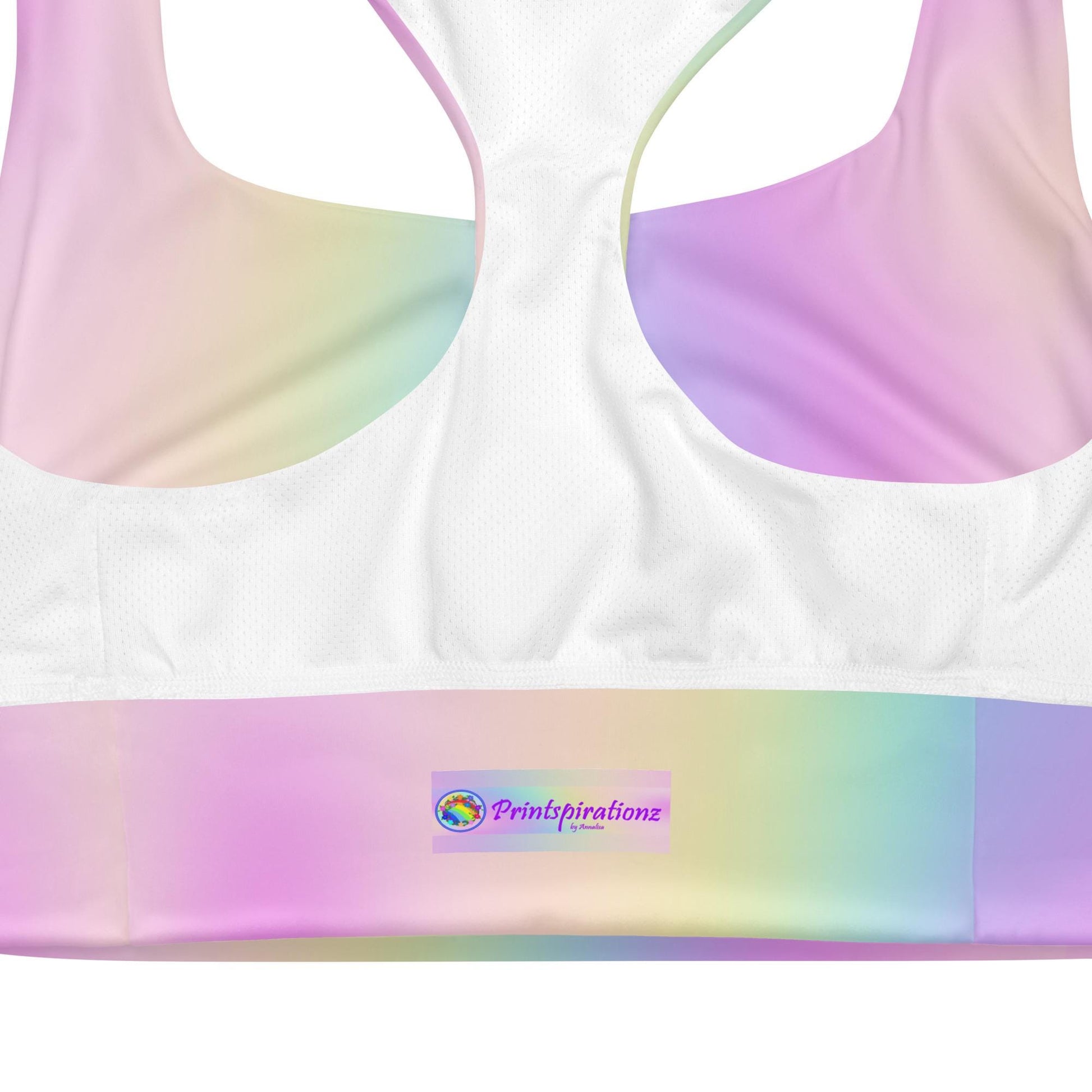 Pastel Rainbow Recycled Longline Sports Bra, Workout Fitness Yoga Pilates Activewear, Ombre Athletic Bralette, Stretchy Gym Training Top - Printspirationz