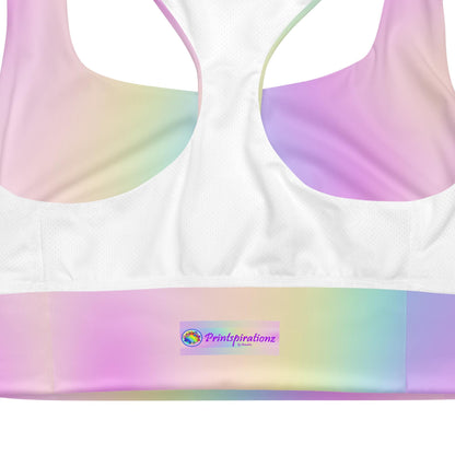 Pastel Rainbow Recycled Longline Sports Bra, Workout Fitness Yoga Pilates Activewear, Ombre Athletic Bralette, Stretchy Gym Training Top - Printspirationz