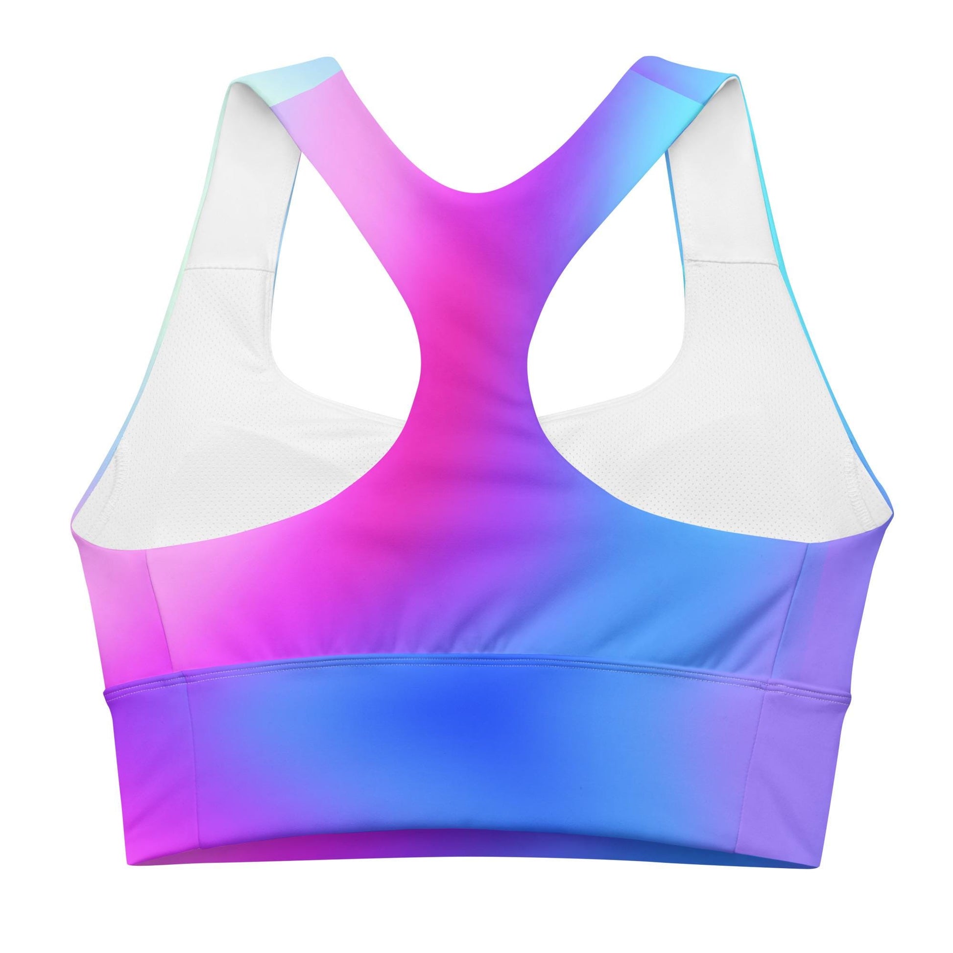 Pink & Blue Gradient Recycled Longline Sports Bra, Workout Fitness Yoga Pilates Activewear, Ombre Athletic Bralette, Stretchy Gym Top - Printspirationz