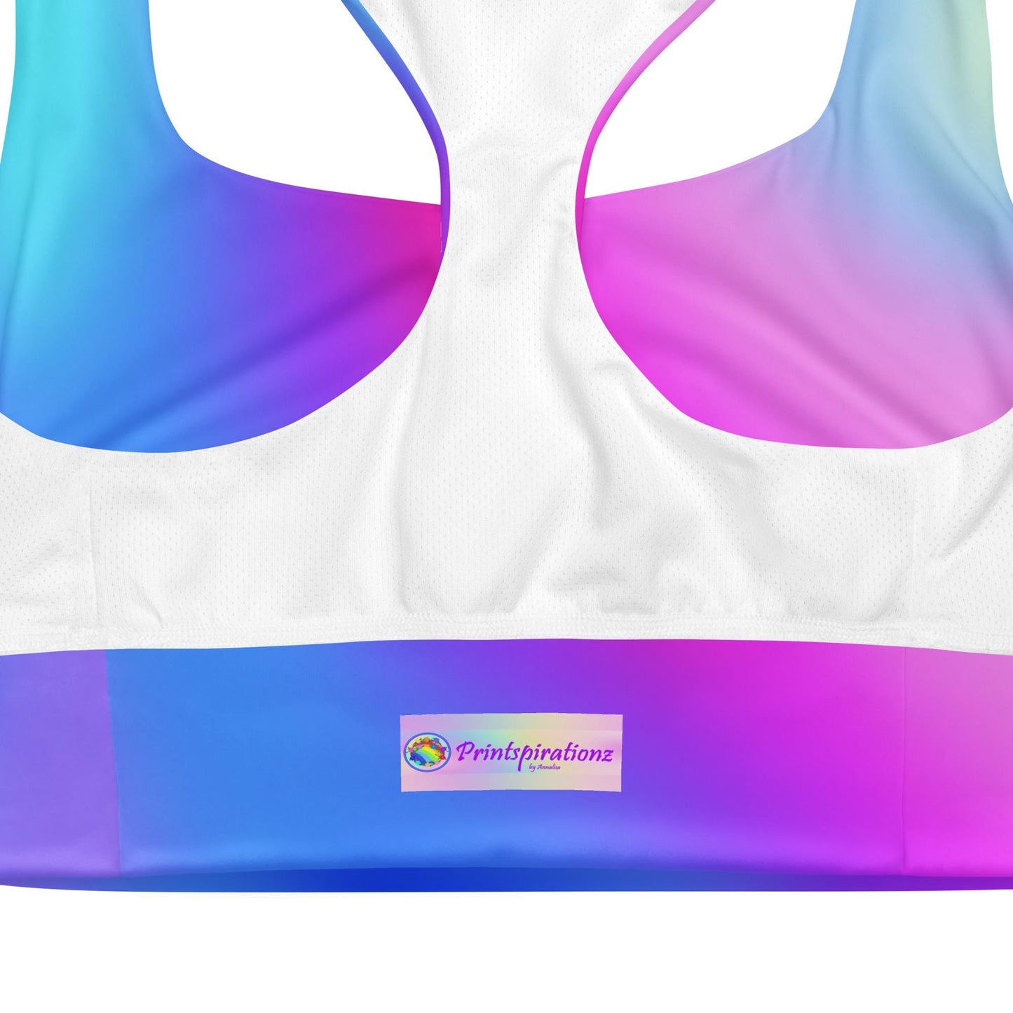 Pink & Blue Gradient Recycled Longline Sports Bra, Workout Fitness Yoga Pilates Activewear, Ombre Athletic Bralette, Stretchy Gym Top - Printspirationz