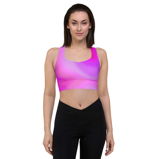 Pink Gradient Recycled Longline Sports Bra, Workout Fitness Yoga Pilates Activewear, Ombre Athletic Bralette, Stretchy Gym Training Top - Printspirationz