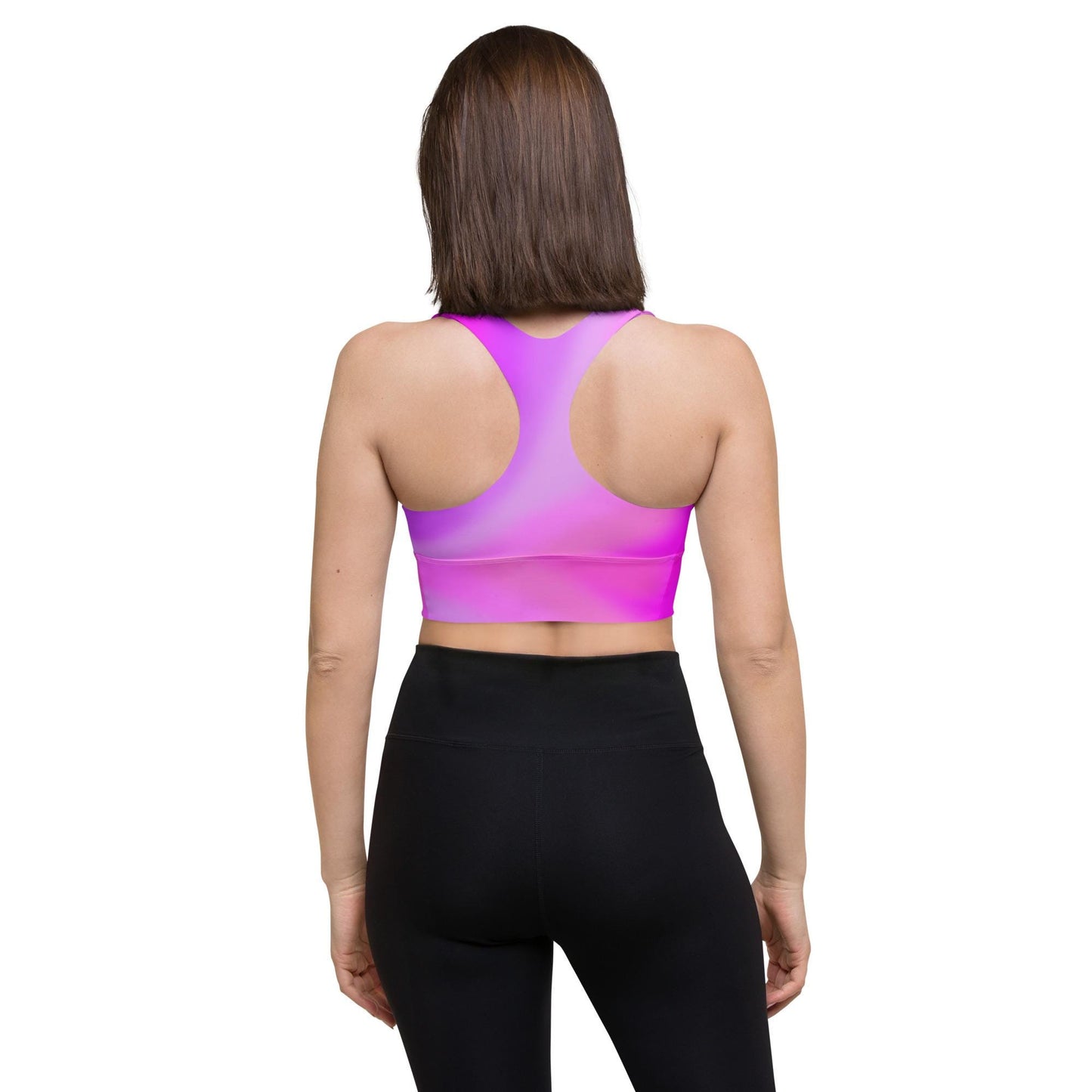 Pink Gradient Recycled Longline Sports Bra, Workout Fitness Yoga Pilates Activewear, Ombre Athletic Bralette, Stretchy Gym Training Top - Printspirationz