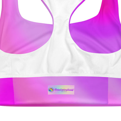 Pink Gradient Recycled Longline Sports Bra, Workout Fitness Yoga Pilates Activewear, Ombre Athletic Bralette, Stretchy Gym Training Top - Printspirationz