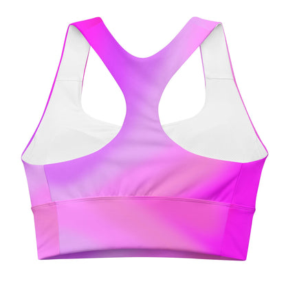 Pink Gradient Recycled Longline Sports Bra, Workout Fitness Yoga Pilates Activewear, Ombre Athletic Bralette, Stretchy Gym Training Top - Printspirationz