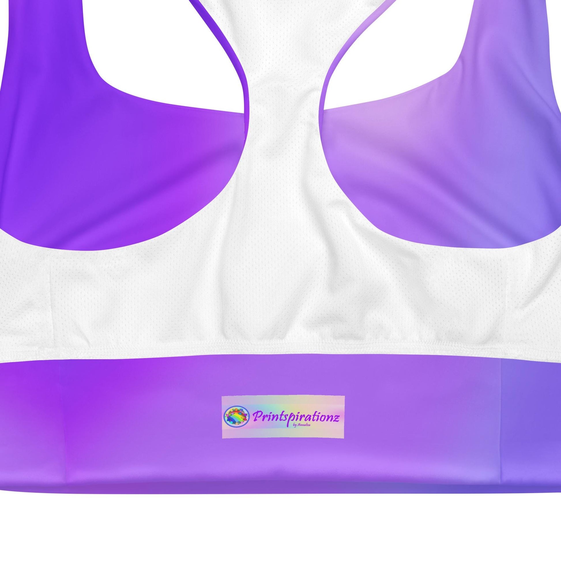 Purple Gradient Recycled Longline Sports Bra, Workout Fitness Yoga Pilates Activewear, Ombre Athletic Bralette, Stretchy Gym Training Top - Printspirationz
