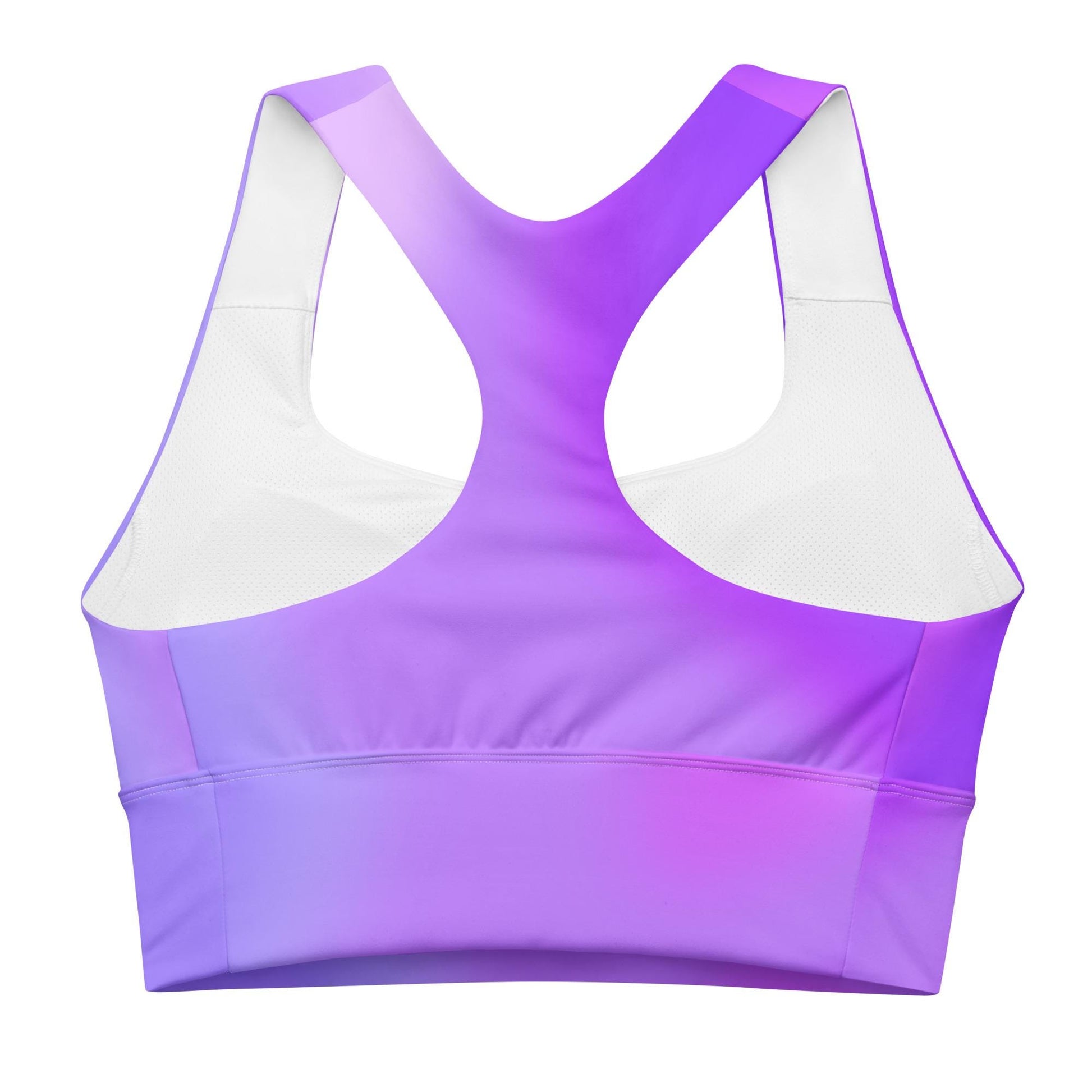 Purple Gradient Recycled Longline Sports Bra, Workout Fitness Yoga Pilates Activewear, Ombre Athletic Bralette, Stretchy Gym Training Top - Printspirationz
