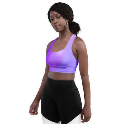 Purple Gradient Recycled Longline Sports Bra, Workout Fitness Yoga Pilates Activewear, Ombre Athletic Bralette, Stretchy Gym Training Top - Printspirationz