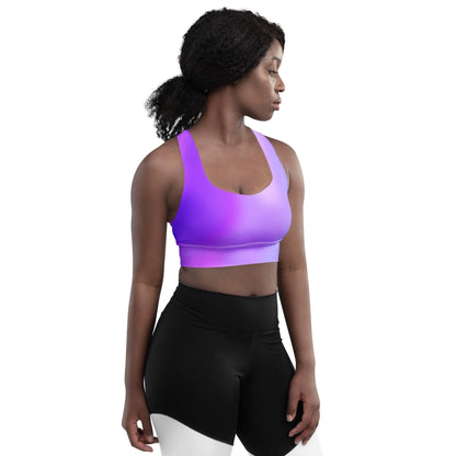 Purple Gradient Recycled Longline Sports Bra, Workout Fitness Yoga Pilates Activewear, Ombre Athletic Bralette, Stretchy Gym Training Top - Printspirationz
