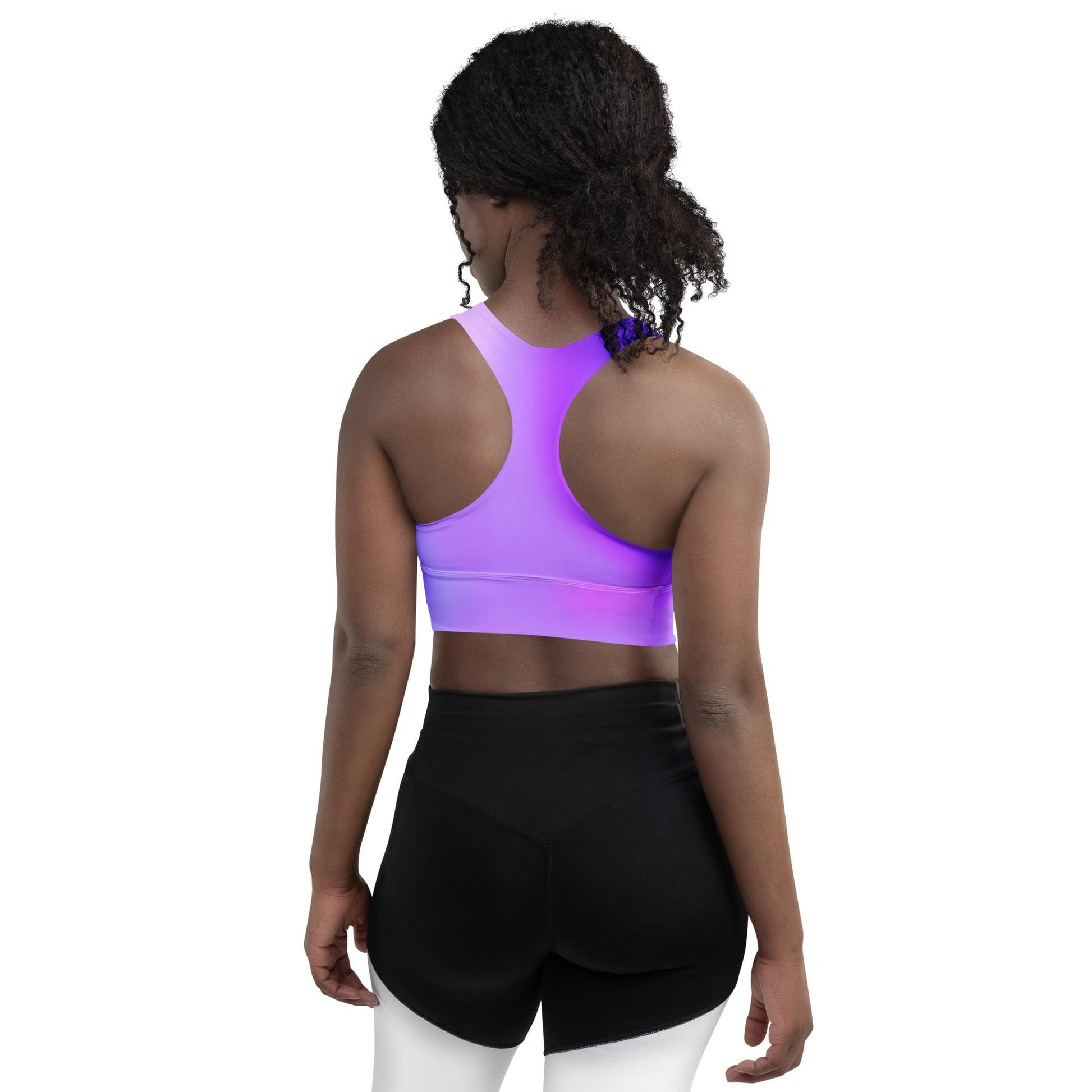 Purple Gradient Recycled Longline Sports Bra, Workout Fitness Yoga Pilates Activewear, Ombre Athletic Bralette, Stretchy Gym Training Top - Printspirationz