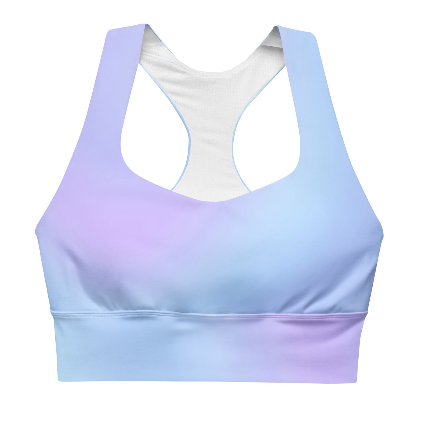 Soft Light Blue Gradient Recycled Longline Sports Bra, Workout, Fitness Athleisure, Gym, Seamless, Comfortable,  Activewear, Gym Essentials - Printspirationz
