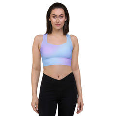 Soft Light Blue Gradient Recycled Longline Sports Bra, Workout, Fitness Athleisure, Gym, Seamless, Comfortable,  Activewear, Gym Essentials