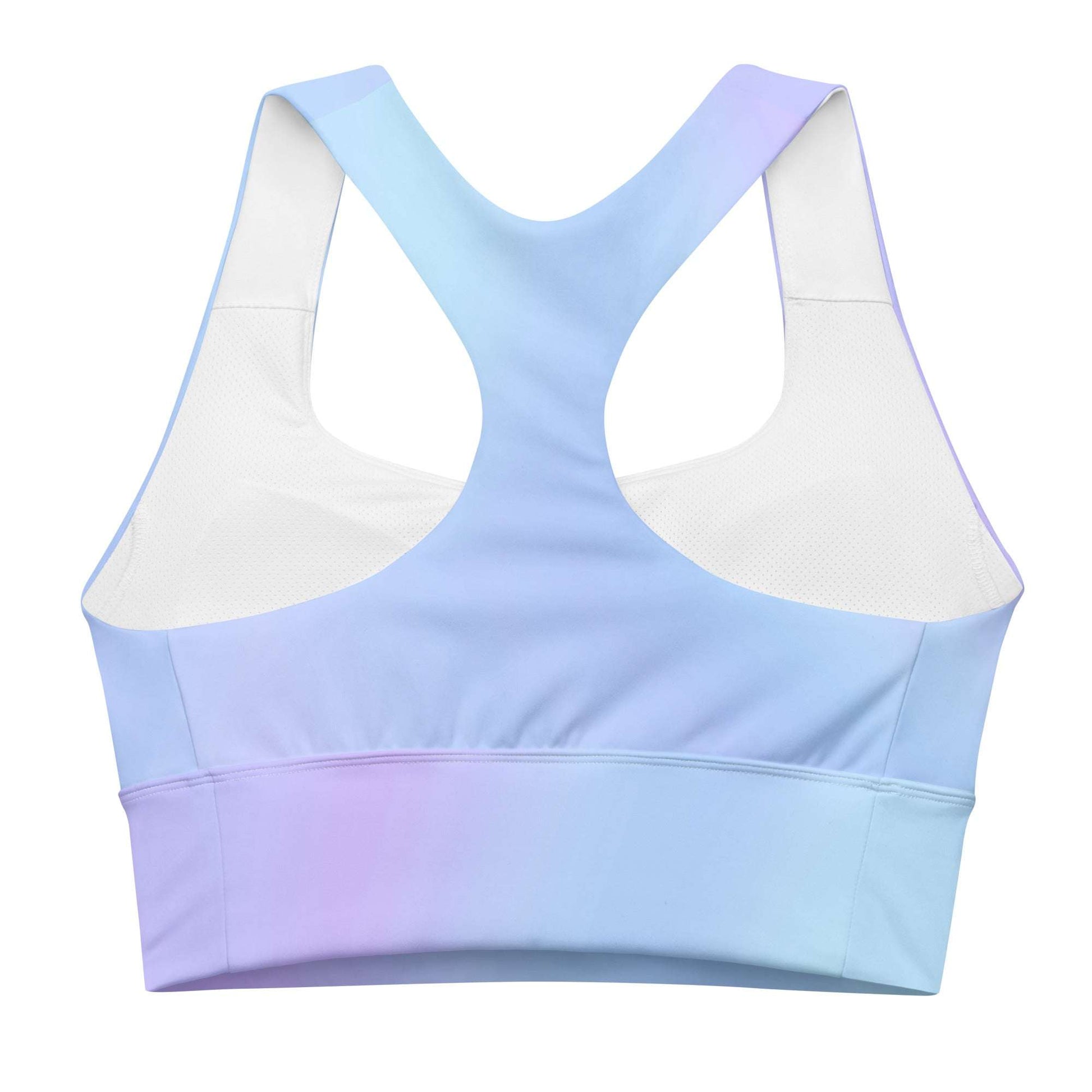 Soft Light Blue Gradient Recycled Longline Sports Bra, Workout, Fitness Athleisure, Gym, Seamless, Comfortable,  Activewear, Gym Essentials