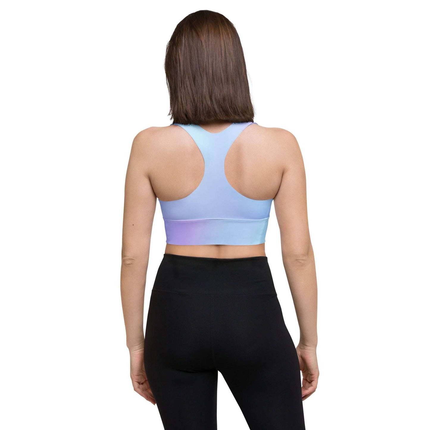 Soft Light Blue Gradient Recycled Longline Sports Bra, Workout, Fitness Athleisure, Gym, Seamless, Comfortable,  Activewear, Gym Essentials