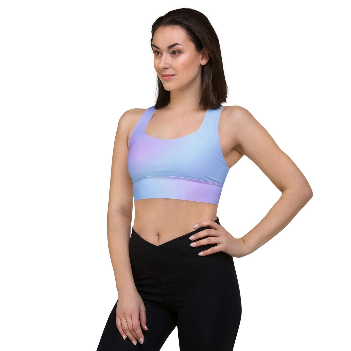 Soft Light Blue Gradient Recycled Longline Sports Bra, Workout, Fitness Athleisure, Gym, Seamless, Comfortable,  Activewear, Gym Essentials