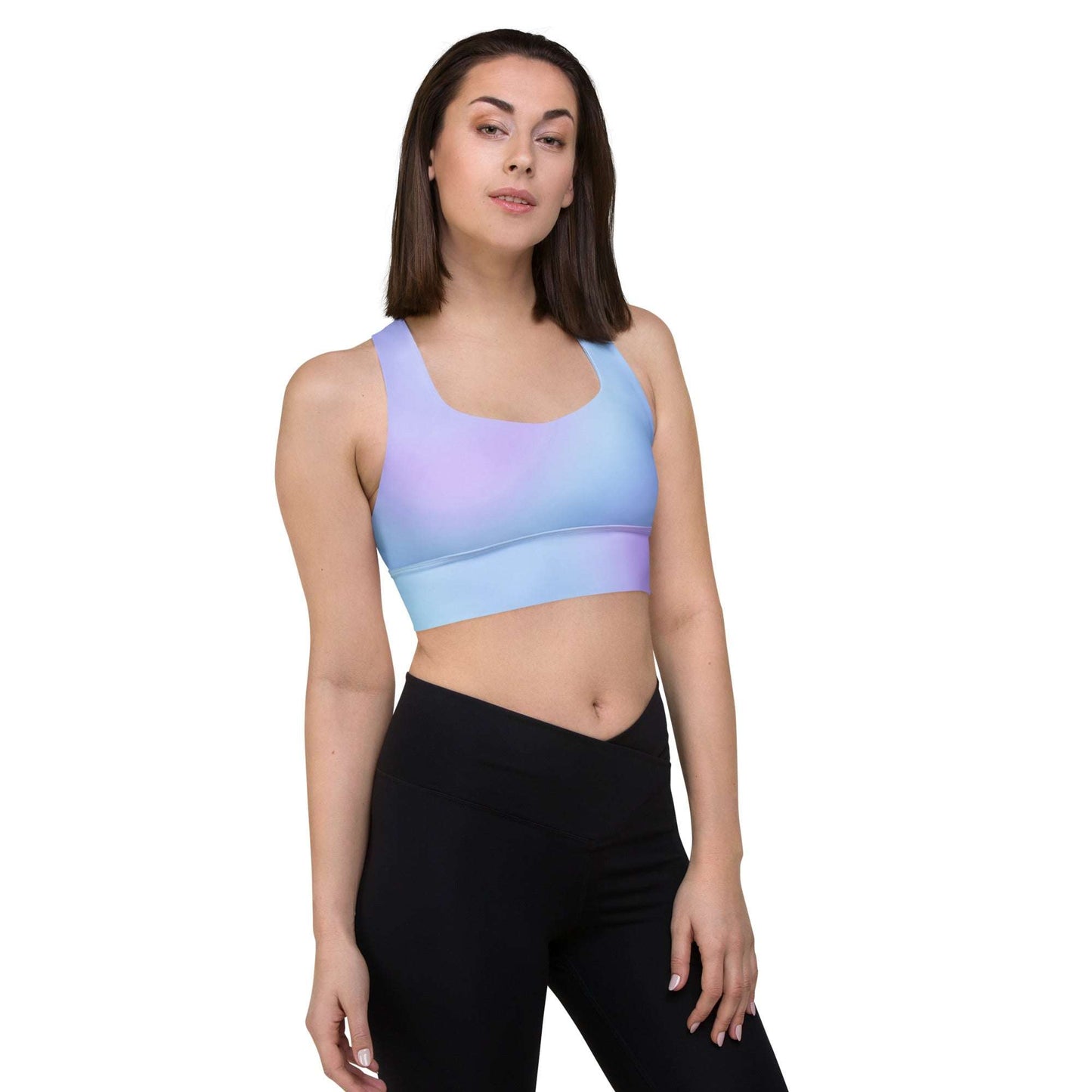 Soft Light Blue Gradient Recycled Longline Sports Bra, Workout, Fitness Athleisure, Gym, Seamless, Comfortable,  Activewear, Gym Essentials