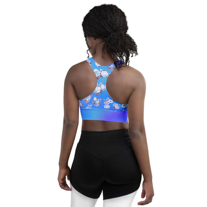 Stylish Blue Floral Longline Seamless Recycled Sports Bra | Sustainable & Supportive Design - Printspirationz