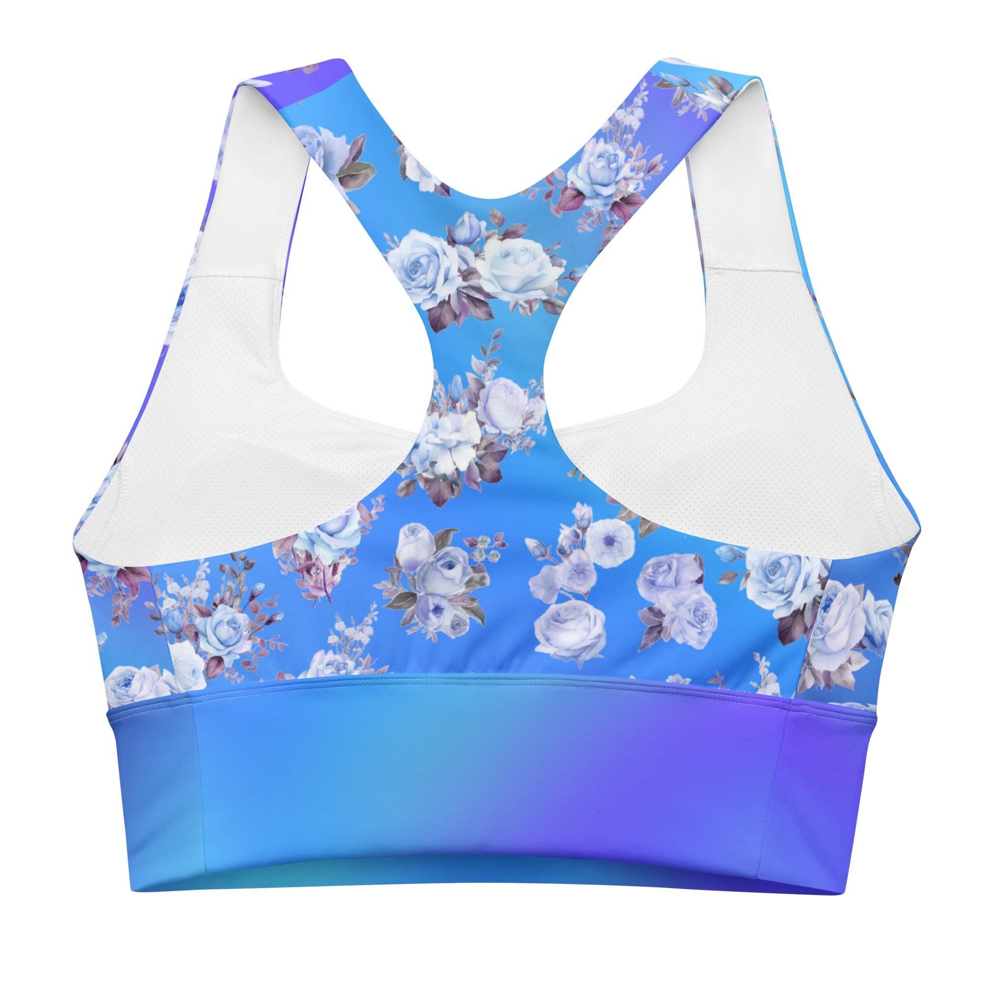 Stylish Blue Floral Longline Seamless Recycled Sports Bra | Sustainable & Supportive Design - Printspirationz