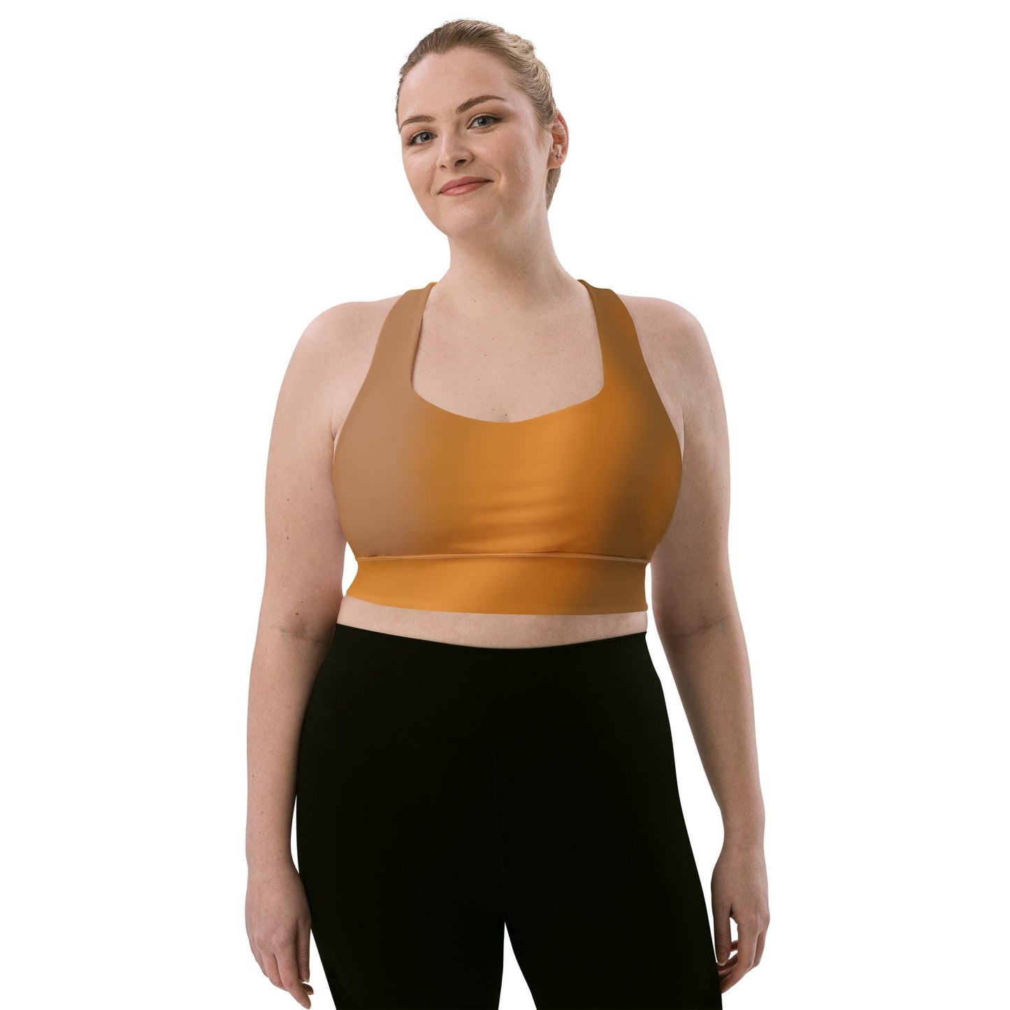 Stylish Brown Gradient Recycled Longline Sports Bra - Soft & Comfortable Activewear for Workouts - Trendy Athleisure Top for Fitness Yoga - Printspirationz