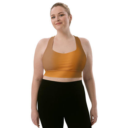 Stylish Brown Gradient Recycled Longline Sports Bra - Soft & Comfortable Activewear for Workouts - Trendy Athleisure Top for Fitness Yoga - Printspirationz