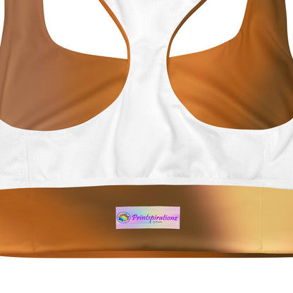Stylish Brown Gradient Recycled Longline Sports Bra - Soft & Comfortable Activewear for Workouts - Trendy Athleisure Top for Fitness Yoga - Printspirationz