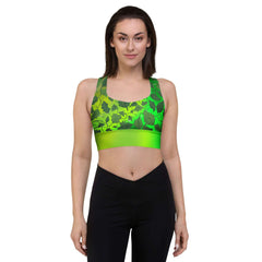 Sustainable Green Leaves & Vines Long Line Sports Bra | Recycled Fabric Sportswear with Beautiful Gradient Design
