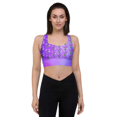 Sustainable Longline Sports Bra | Purple Flower Print on Beautiful Gradient | Eco-Conscious Fashion