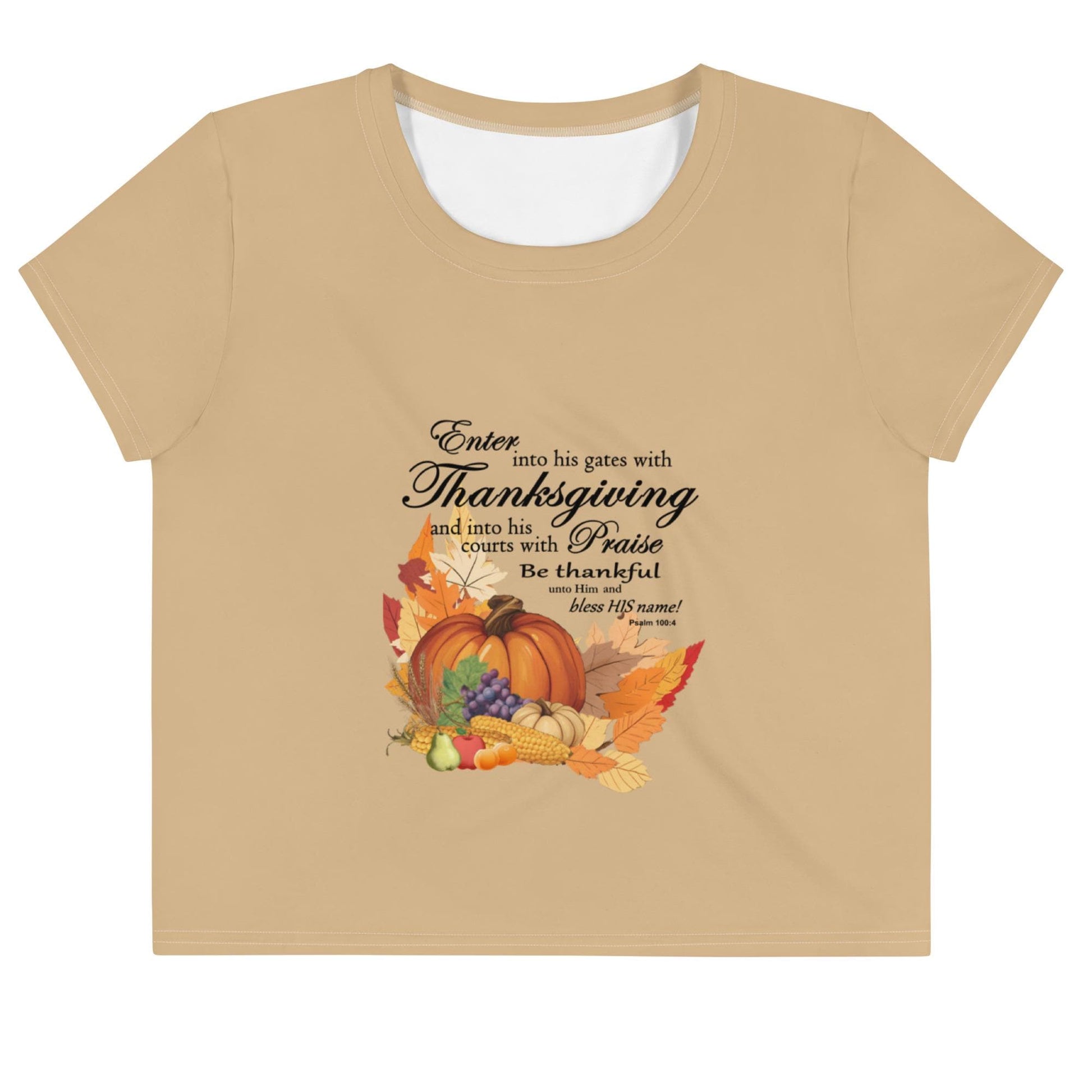 Thanksgiving Crop Top - Bible Verse Fall Autumn Harvest Graphic, Casual Top, Workout Shirt, Active Wear, Sports Apparel, Fitness for Women - Printspirationz