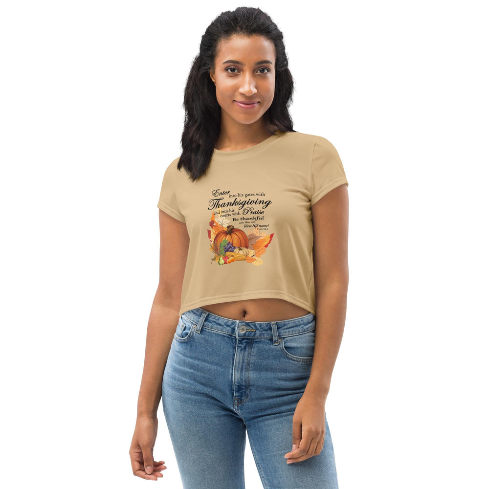 Thanksgiving Crop Top - Bible Verse Fall Autumn Harvest Graphic, Casual Top, Workout Shirt, Active Wear, Sports Apparel, Fitness for Women