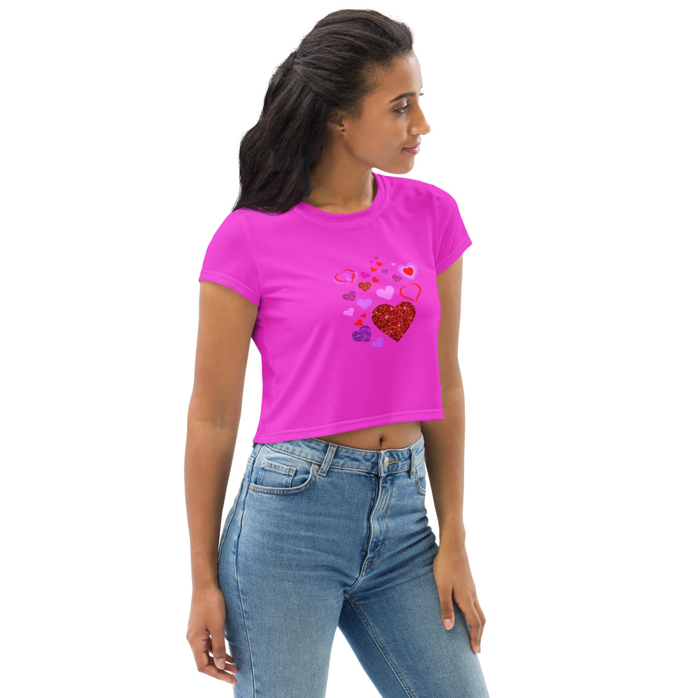 Trendy Heart Print Crop Top in Hot Pink Magenta - Women's Fashion Statement