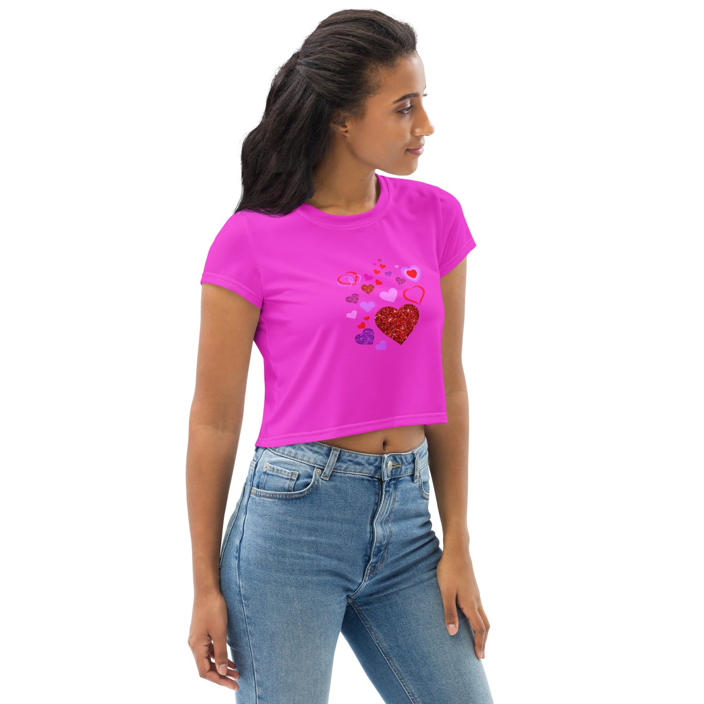 Trendy Heart Print Crop Top in Hot Pink Magenta - Women's Fashion Statement - Printspirationz