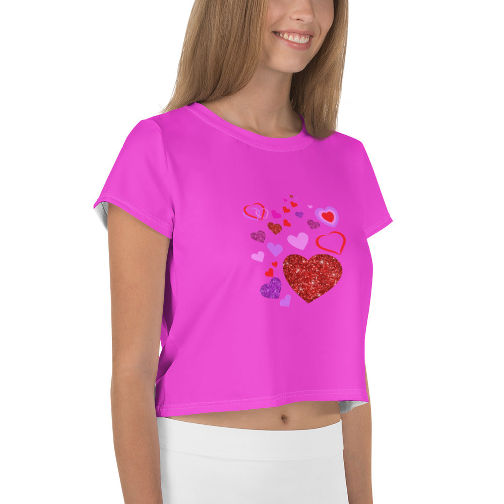 Trendy Heart Print Crop Top in Hot Pink Magenta - Women's Fashion Statement