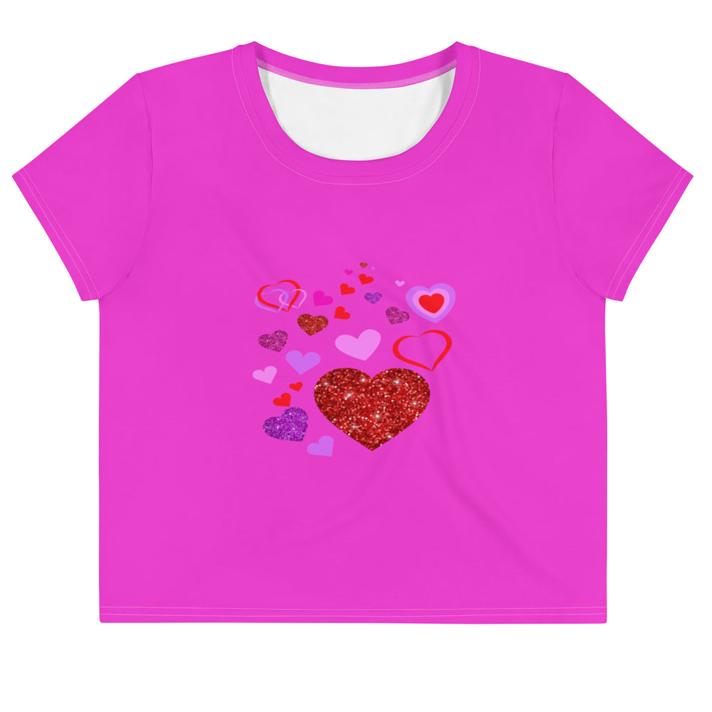 Trendy Heart Print Crop Top in Hot Pink Magenta - Women's Fashion Statement