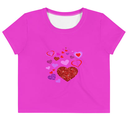 Trendy Heart Print Crop Top in Hot Pink Magenta - Women's Fashion Statement - Printspirationz